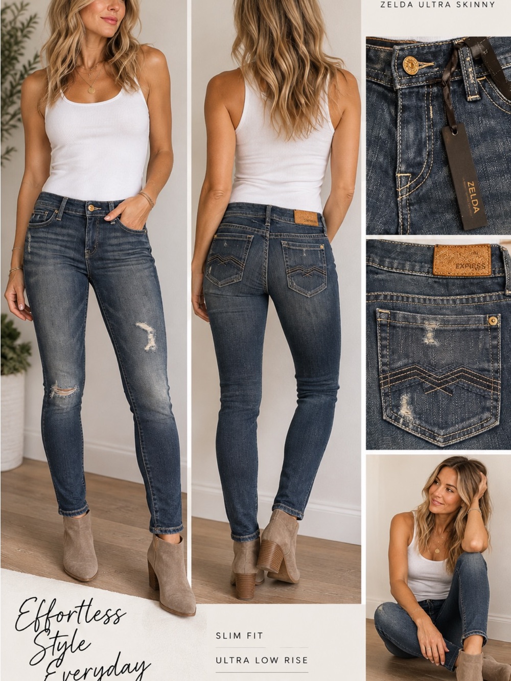 Express Zelda Ultra Skinny Distressed Jeans • Slim Fit • Low Rise